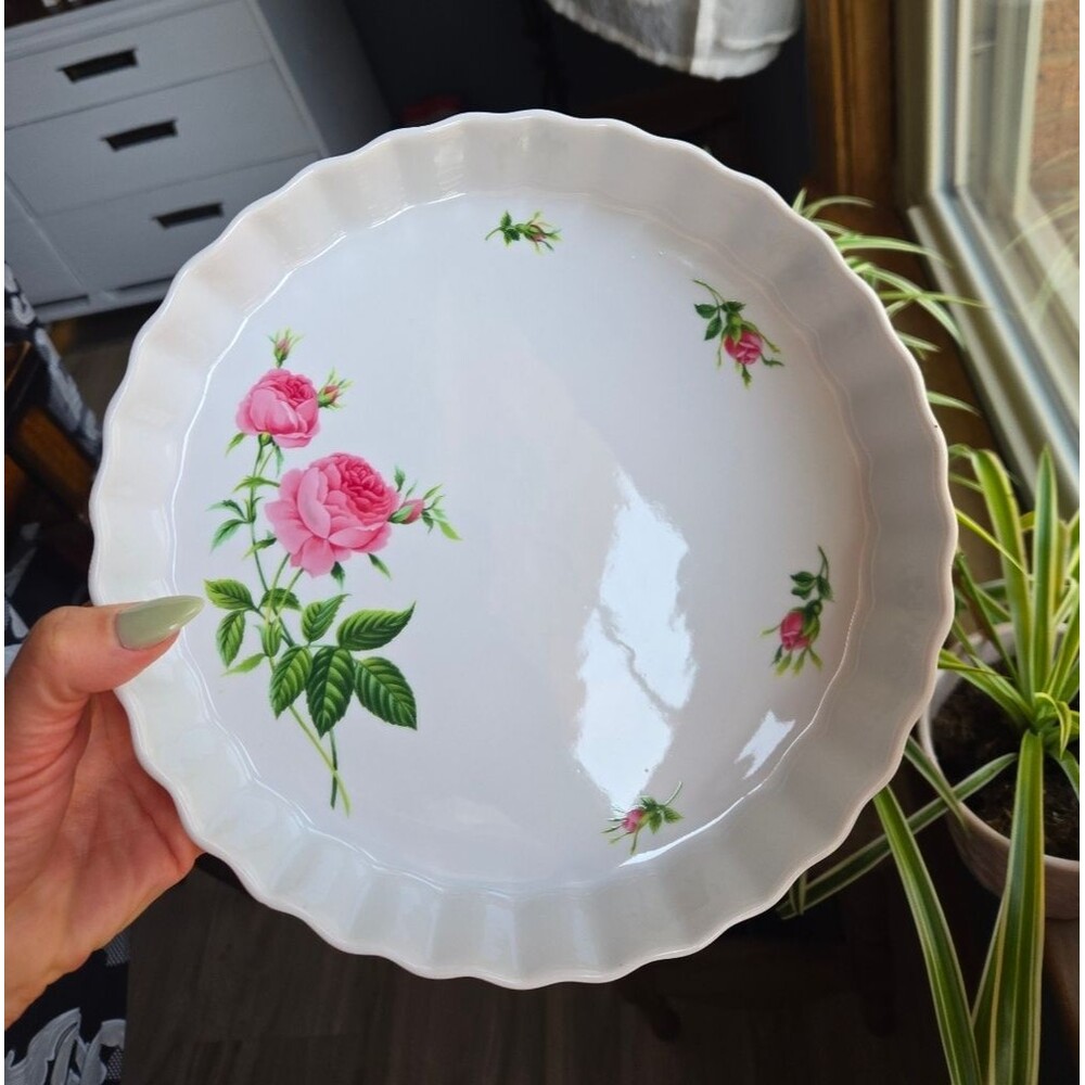 Vintage Oneida ROSE Porcelain Fluted Quiche Tart Dish 🌹